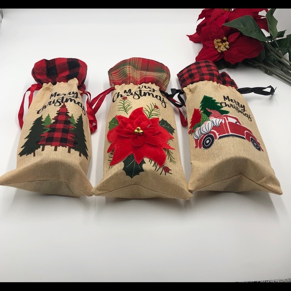Christmas Wine bottle gift bags,  Set of 3 New - Picture 11 of 11
